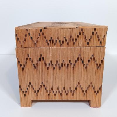 LOT 232: Vintage Signed Match Stick Folk / Tramp Art Jewelry Box