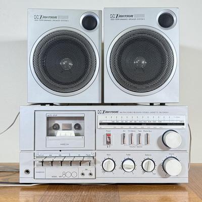 LOT 158B: Emerson AM/FM Stereo Reciever/Stereo Cassette Recorder Model MM 800 w/ Speakers Model System I