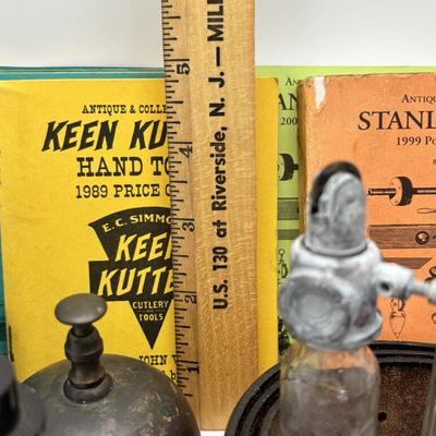 LOT 248: America Remembered 1985 Park City Belt Buckle, Pin Striping Tool, Glass Dog Perfume Bottle & More