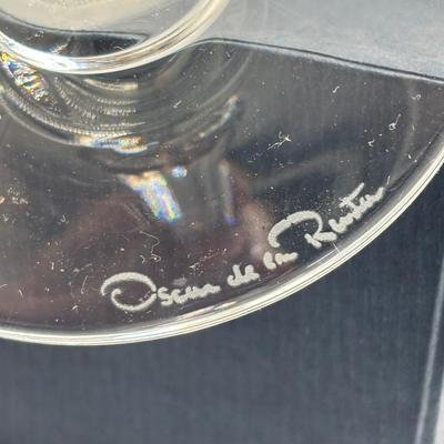 LOT 252 Signed Oscar de la Renta Champagne Glasses, I. Godinger & Co Primavera Canapés Plates, Waterford Crystal Paperweight & More
