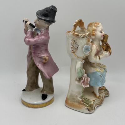 LOT 253: Hand Painted Trinket Dish, Purple Pitcher Plant Vase, Painted Milk Glass Trinket Box & More