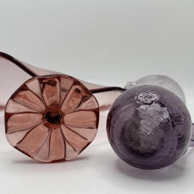 LOT 253: Hand Painted Trinket Dish, Purple Pitcher Plant Vase, Painted Milk Glass Trinket Box & More