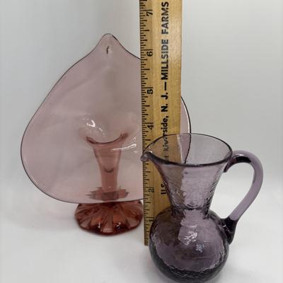 LOT 253: Hand Painted Trinket Dish, Purple Pitcher Plant Vase, Painted Milk Glass Trinket Box & More