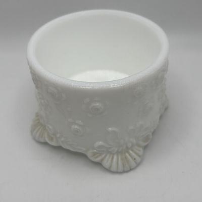 LOT 253: Hand Painted Trinket Dish, Purple Pitcher Plant Vase, Painted Milk Glass Trinket Box & More