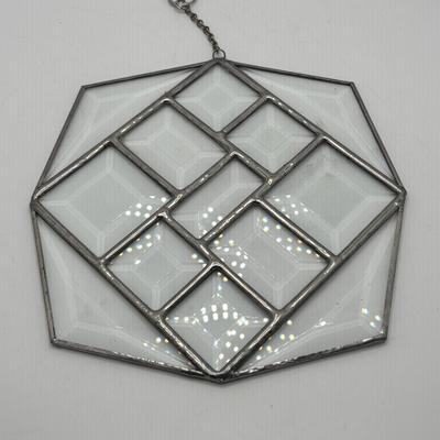 LOT 255: Art Glass Collection: Stained Glassed Diane Markin Picture Frame, Beveled Diamond Cluster-Stained Glass Panel, Green Teal...