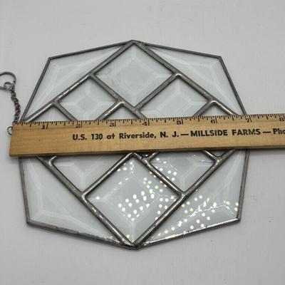 LOT 255: Art Glass Collection: Stained Glassed Diane Markin Picture Frame, Beveled Diamond Cluster-Stained Glass Panel, Green Teal...