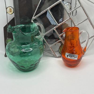 LOT 255: Art Glass Collection: Stained Glassed Diane Markin Picture Frame, Beveled Diamond Cluster-Stained Glass Panel, Green Teal...