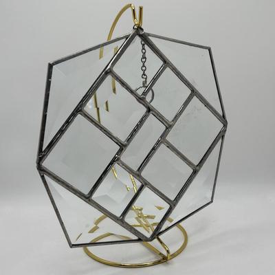 LOT 255: Art Glass Collection: Stained Glassed Diane Markin Picture Frame, Beveled Diamond Cluster-Stained Glass Panel, Green Teal...