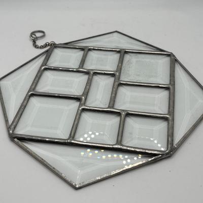 LOT 255: Art Glass Collection: Stained Glassed Diane Markin Picture Frame, Beveled Diamond Cluster-Stained Glass Panel, Green Teal...