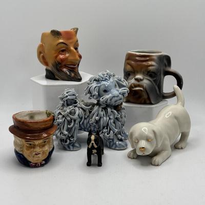 LOT 256: Vintage Blue Spaghetti Poodle Figure, Lenox Dog,Miniature Tobey Mugs