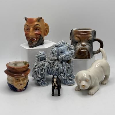 LOT 256: Vintage Blue Spaghetti Poodle Figure, Lenox Dog,Miniature Tobey Mugs