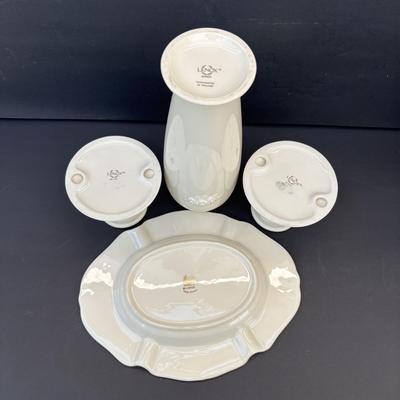 LOT 257: Seiko & Howard Miller Anniversary Clock Battery Operated Clocks and Lenox Vase, Candle Sticks, Ashtray