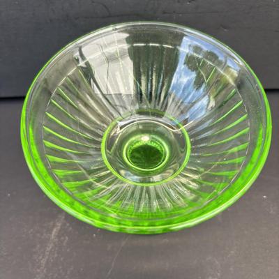 LOT 258: Vintage Uranuim Glass Furniture Casters, Sherbet Dish & Footed Tumblers along with a Crystal Cake Stand & Divided...