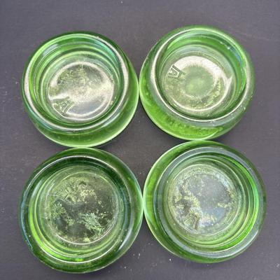 LOT 258: Vintage Uranuim Glass Furniture Casters, Sherbet Dish & Footed Tumblers along with a Crystal Cake Stand & Divided...