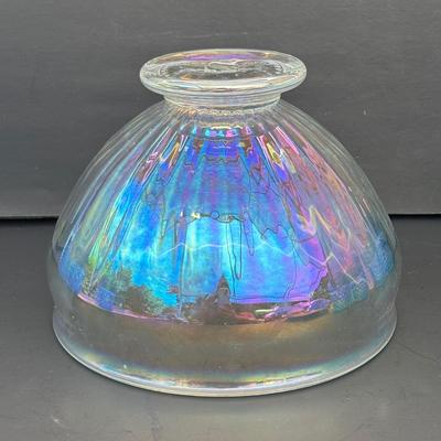 LOT 260: Wheaton Village Iridescent Bowl & Aqua Blue Hobnail Glasses (7)