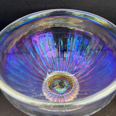 LOT 260: Wheaton Village Iridescent Bowl & Aqua Blue Hobnail Glasses (7)