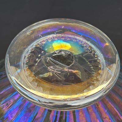 LOT 260: Wheaton Village Iridescent Bowl & Aqua Blue Hobnail Glasses (7)