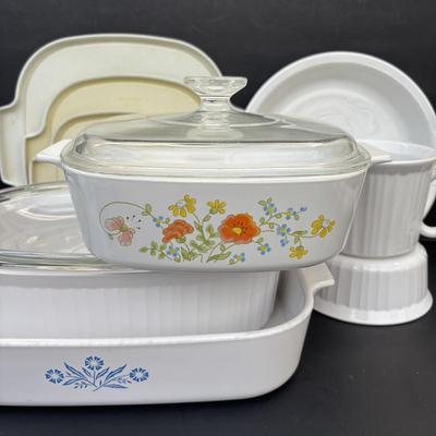 LOT 265: Corning Ware: French White, Corn Flower Blue, Wild Flower