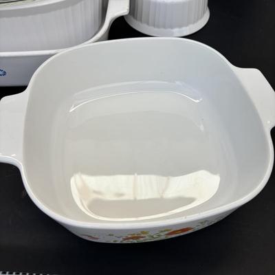 LOT 265: Corning Ware: French White, Corn Flower Blue, Wild Flower