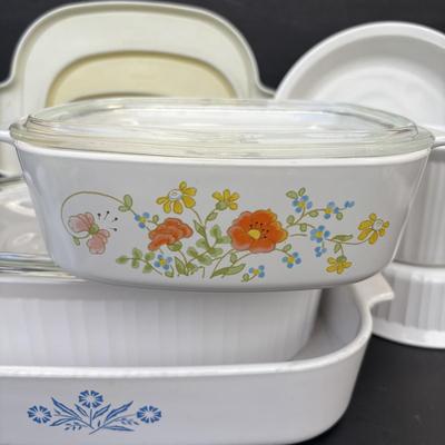 LOT 265: Corning Ware: French White, Corn Flower Blue, Wild Flower
