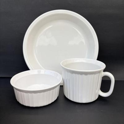 LOT 265: Corning Ware: French White, Corn Flower Blue, Wild Flower