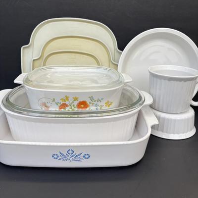 LOT 265: Corning Ware: French White, Corn Flower Blue, Wild Flower