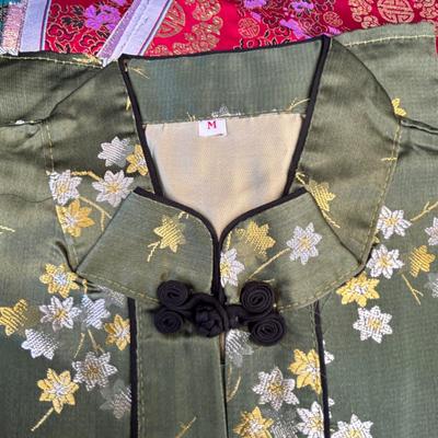 LOT 267: Gold Satin Kimono Robes w/Embroidery, Vintage Floral Porcelain Bisquit Jar, Moriage Dragon Ware Teacups & Creamer, Floral...