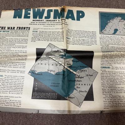 LOT 160B: WWII Era Newsmap Papers, 1943-1944, w/ State Quarters & More