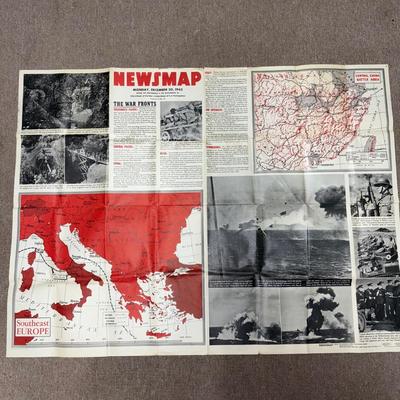 LOT 160B: WWII Era Newsmap Papers, 1943-1944, w/ State Quarters & More