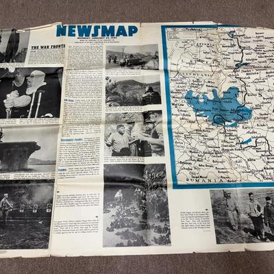 LOT 160B: WWII Era Newsmap Papers, 1943-1944, w/ State Quarters & More