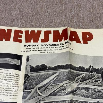 LOT 160B: WWII Era Newsmap Papers, 1943-1944, w/ State Quarters & More