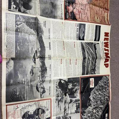 LOT 160B: WWII Era Newsmap Papers, 1943-1944, w/ State Quarters & More