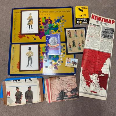 LOT 160B: WWII Era Newsmap Papers, 1943-1944, w/ State Quarters & More