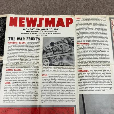 LOT 160B: WWII Era Newsmap Papers, 1943-1944, w/ State Quarters & More