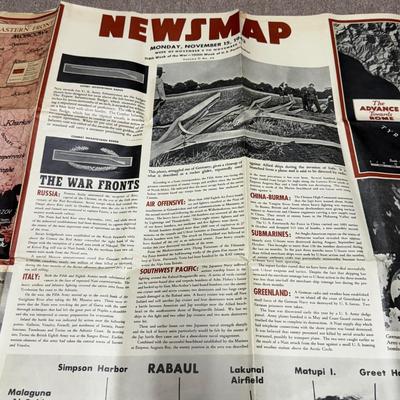LOT 160B: WWII Era Newsmap Papers, 1943-1944, w/ State Quarters & More