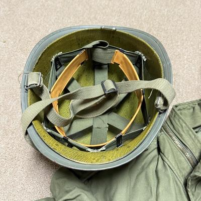 LOT 164B: Military Jacket, WWII Helmet & Gas Mask