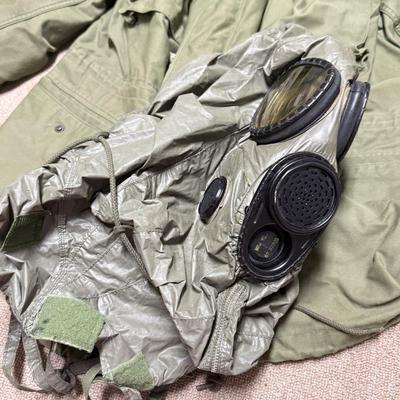 LOT 164B: Military Jacket, WWII Helmet & Gas Mask