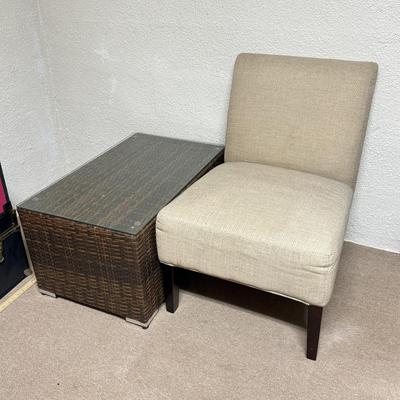 LOT 166B: Rattan Glass Top Table & Chair