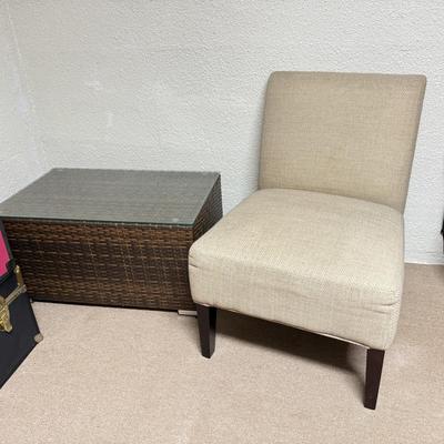 LOT 166B: Rattan Glass Top Table & Chair
