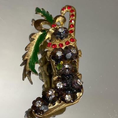 Unsigned Miriam Haskell stocking one and fabric snowflake pin