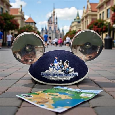 Sale Photo Thumbnail #44: Walt Disney Mickey Mouse Blue "Where Dreams Come true" Light up Hat.  Needs new batteries.