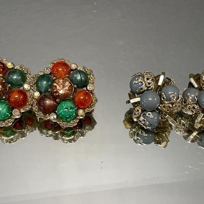 Kramer bead rhinestone clip ons and Japan clip on earrings