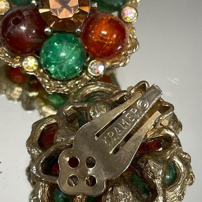Kramer bead rhinestone clip ons and Japan clip on earrings