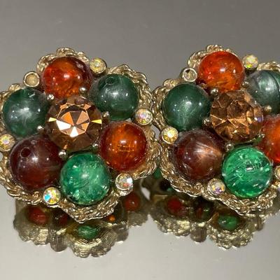 Kramer bead rhinestone clip ons and Japan clip on earrings