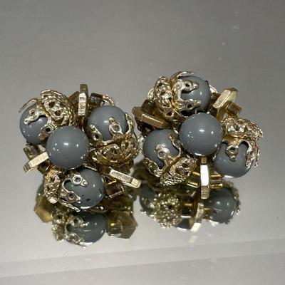 Kramer bead rhinestone clip ons and Japan clip on earrings