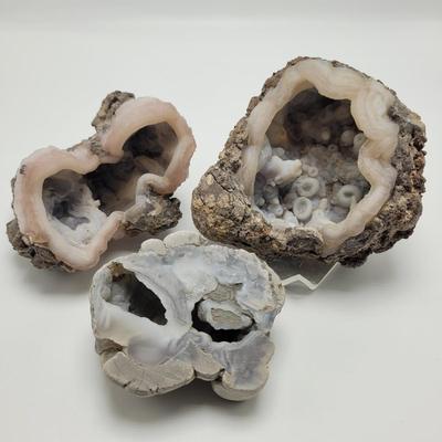 Three Blue Chalcedony Geodes (B1-EL)