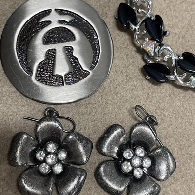 Pewter and silver tone necklaces and earrings