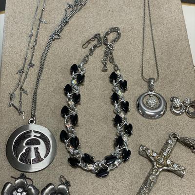 Pewter and silver tone necklaces and earrings