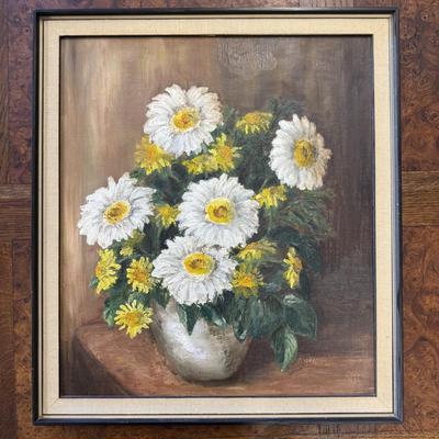 476 White and Yellow Daisies Original Acrylic Framed Art
