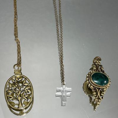 Cross and tree pendant on 1/20 14k chains and pendant